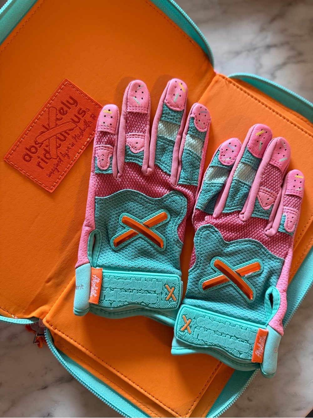 Brand new Absolutely Ridiculous baseball batting gloves & pouch
